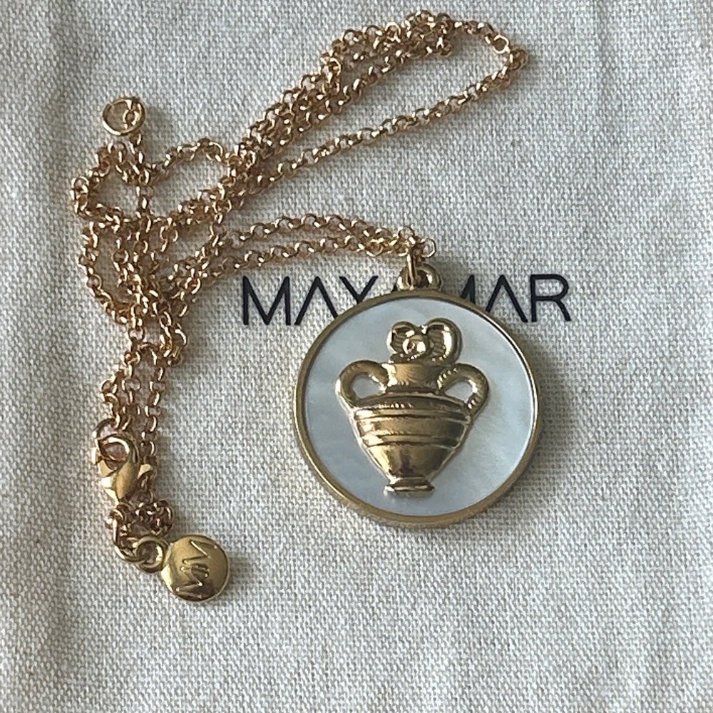 Mayamar‎ Aquarius Zodiac Gold-Tone Pendant  Necklace with Mother-of-Pearl